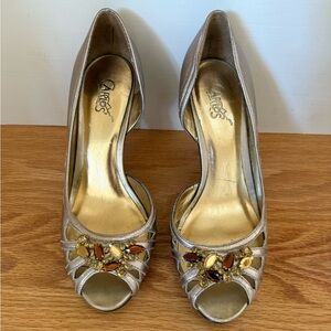 Women's Elegant Gold Peep-Toe Heels